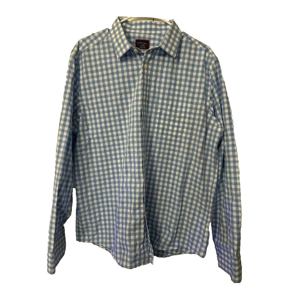 Untuckit Slim Fit Gingham Check Button Down Men XL Blue White Long Sleeve